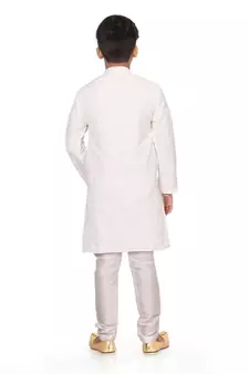 Boy's White Embroidered Georgette Kurta Churidar