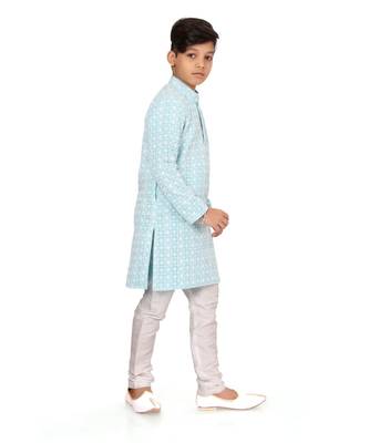 Boy's Sky Blue Embroidered Georgette Kurta Churidar 3