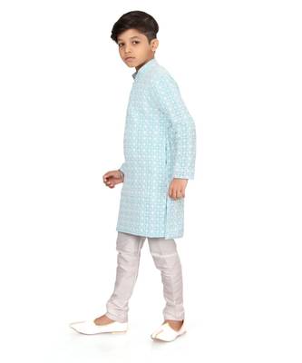 Boy's Sky Blue Embroidered Georgette Kurta Churidar 4