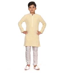 Boy's Yellow Embroidered Georgette Kurta Churidar