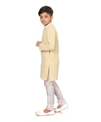 Boy's Yellow Embroidered Georgette Kurta Churidar 3