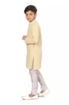 Boy's Yellow Embroidered Georgette Kurta Churidar