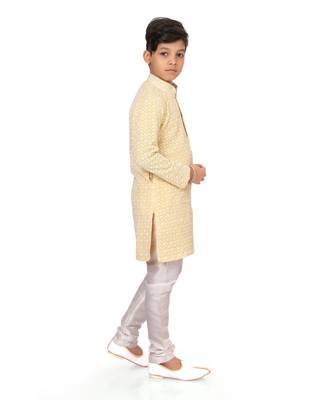 Boy's Yellow Embroidered Georgette Kurta Churidar 4