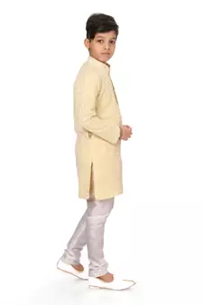 Boy's Yellow Embroidered Georgette Kurta Churidar