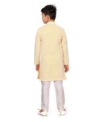 Boy's Yellow Embroidered Georgette Kurta Churidar 5