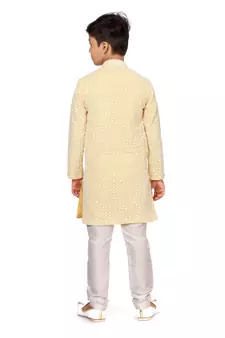 Boy's Yellow Embroidered Georgette Kurta Churidar