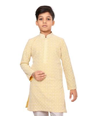 Boy's Yellow Embroidered Georgette Kurta Churidar 6