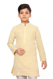 Boy's Yellow Embroidered Georgette Kurta Churidar