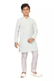 Boy's Aqua Green Embroidered Georgette Kurta Churidar