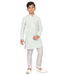 Boy's Aqua Green Embroidered Georgette Kurta Churidar