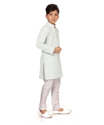 Boy's Aqua Green Embroidered Georgette Kurta Churidar 3