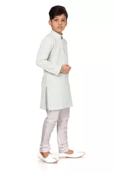 Boy's Aqua Green Embroidered Georgette Kurta Churidar