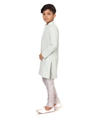 Boy's Aqua Green Embroidered Georgette Kurta Churidar 4