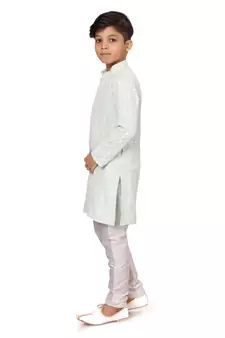 Boy's Aqua Green Embroidered Georgette Kurta Churidar