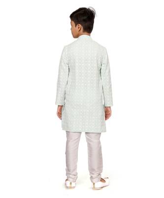 Boy's Aqua Green Embroidered Georgette Kurta Churidar 5