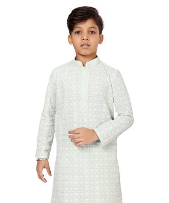 Boy's Aqua Green Embroidered Georgette Kurta Churidar 6