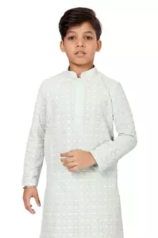 Boy's Aqua Green Embroidered Georgette Kurta Churidar