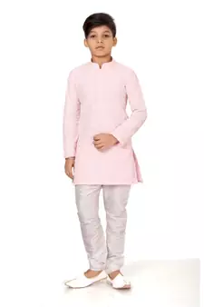 Boy's Pink Embroidered Georgette Kurta Churidar