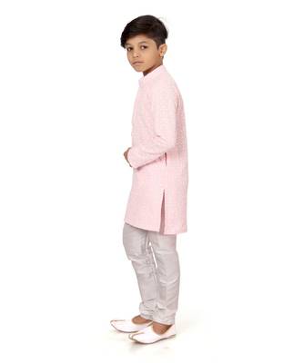 Boy's Pink Embroidered Georgette Kurta Churidar 3