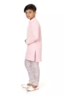 Boy's Pink Embroidered Georgette Kurta Churidar
