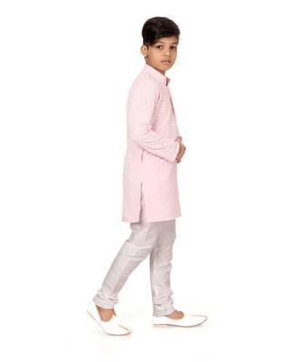 Boy's Pink Embroidered Georgette Kurta Churidar 4