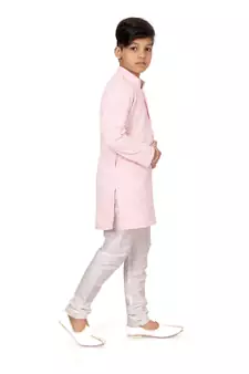 Boy's Pink Embroidered Georgette Kurta Churidar