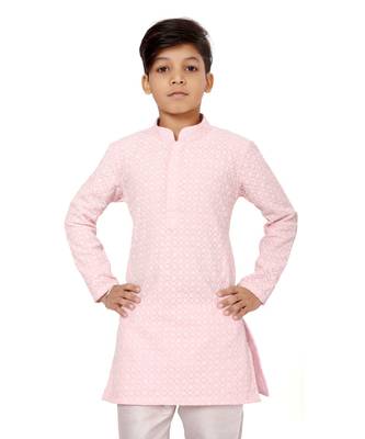 Boy's Pink Embroidered Georgette Kurta Churidar 5