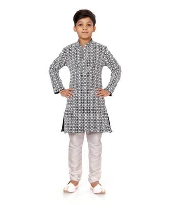 Boy's Black Embroidered Georgette Kurta Churidar 2