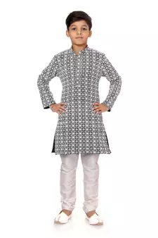 Boy's Black Embroidered Georgette Kurta Churidar