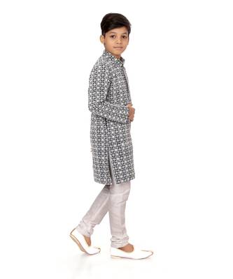 Boy's Black Embroidered Georgette Kurta Churidar 3