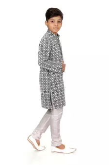 Boy's Black Embroidered Georgette Kurta Churidar