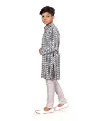 Boy's Black Embroidered Georgette Kurta Churidar 4