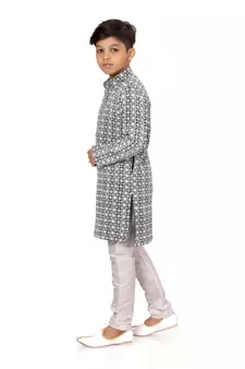 Boy's Black Embroidered Georgette Kurta Churidar