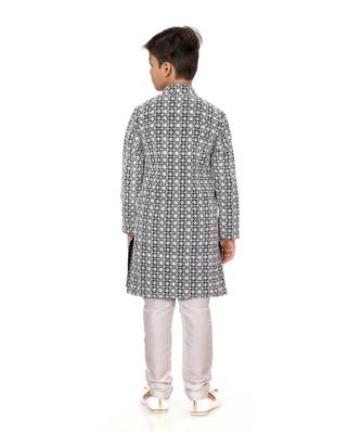 Boy's Black Embroidered Georgette Kurta Churidar 5