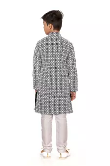 Boy's Black Embroidered Georgette Kurta Churidar