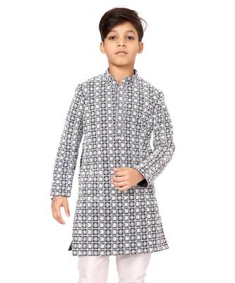 Boy's Black Embroidered Georgette Kurta Churidar 6