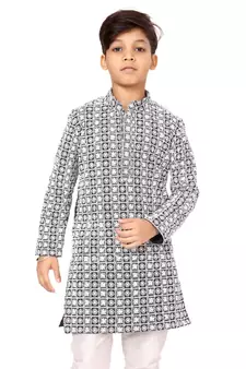 Boy's Black Embroidered Georgette Kurta Churidar