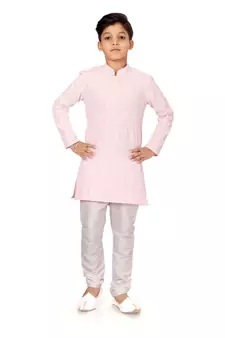 Boy's Pink Embroidered Georgette Kurta Churidar