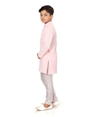Boy's Pink Embroidered Georgette Kurta Churidar 3