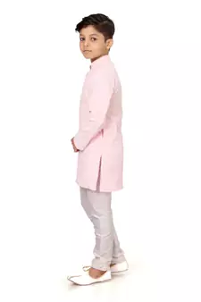 Boy's Pink Embroidered Georgette Kurta Churidar