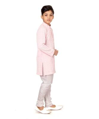 Boy's Pink Embroidered Georgette Kurta Churidar 4