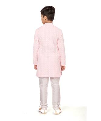 Boy's Pink Embroidered Georgette Kurta Churidar 5