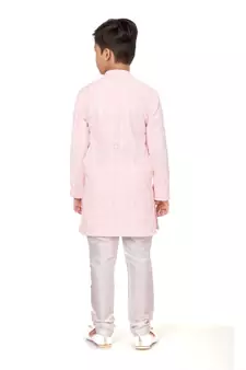 Boy's Pink Embroidered Georgette Kurta Churidar