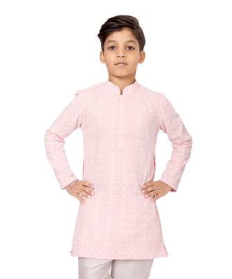 Boy's Pink Embroidered Georgette Kurta Churidar 6