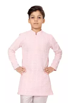 Boy's Pink Embroidered Georgette Kurta Churidar