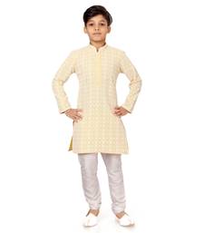 Boy's Yellow Embroidered Georgette Kurta Churidar