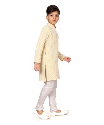 Boy's Yellow Embroidered Georgette Kurta Churidar 3
