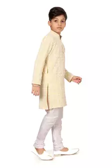 Boy's Yellow Embroidered Georgette Kurta Churidar
