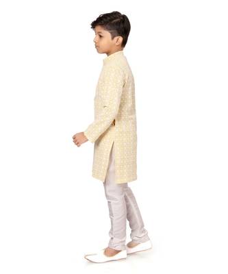 Boy's Yellow Embroidered Georgette Kurta Churidar 4
