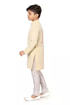 Boy's Yellow Embroidered Georgette Kurta Churidar